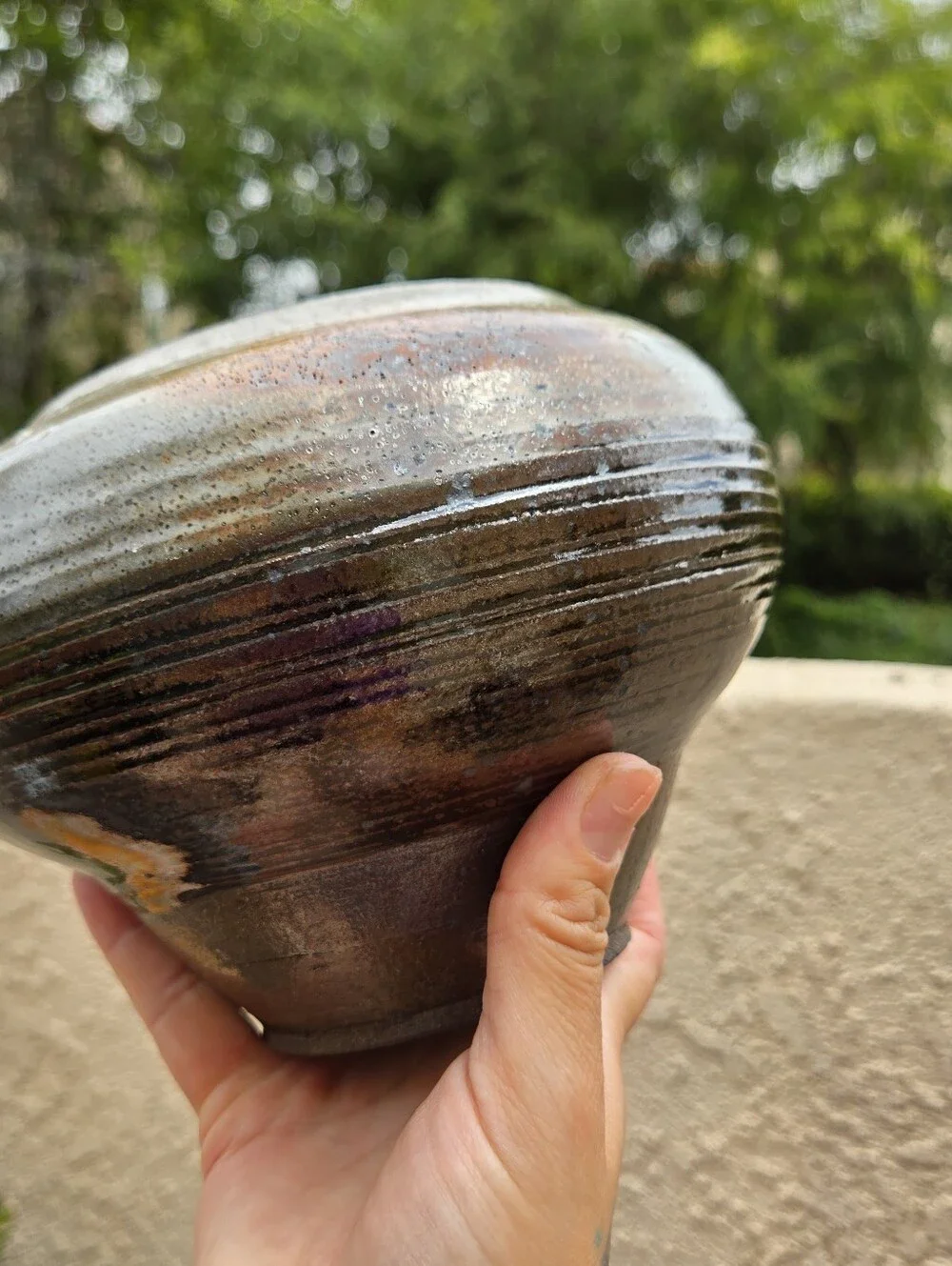 VTG California Studio Art Pottery Vase Signed WF Brown Stoneware Squat Vessel